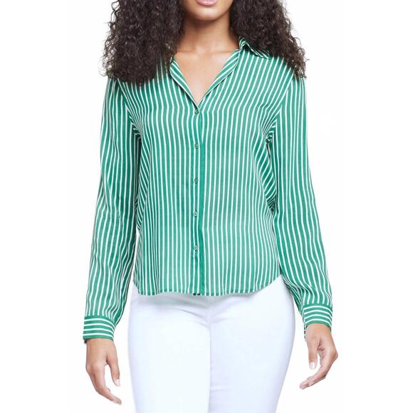 NEW L'AGENCE holly button down blouse in amazon green